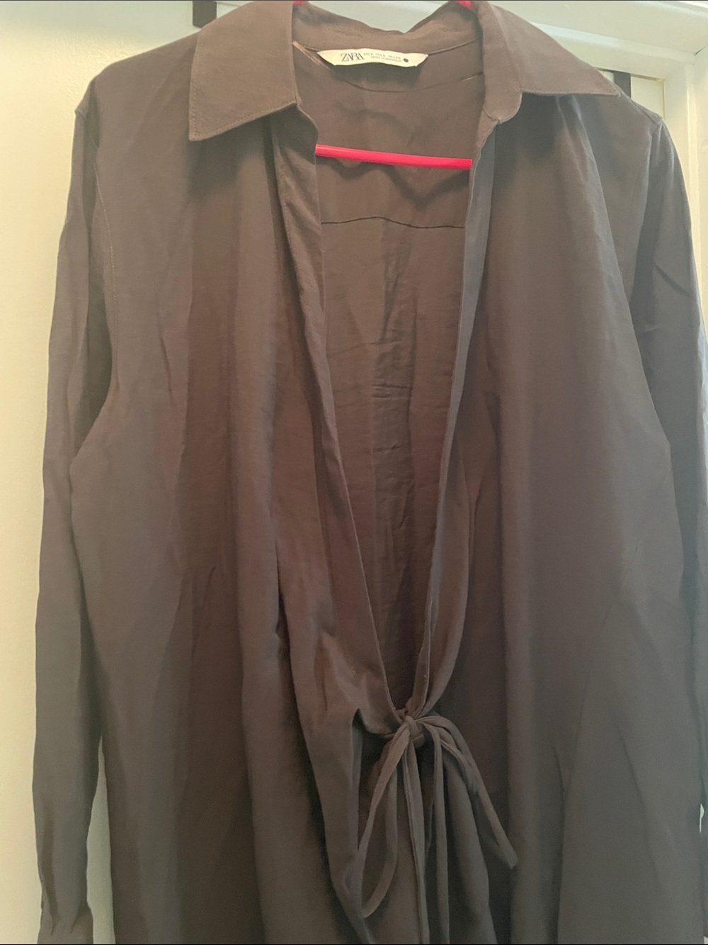Zara Brown Tie-Front Open Shirt Jacket